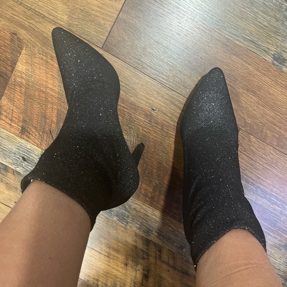 Chic Black Sparkle Heeled Boots - Picture 2 of 5